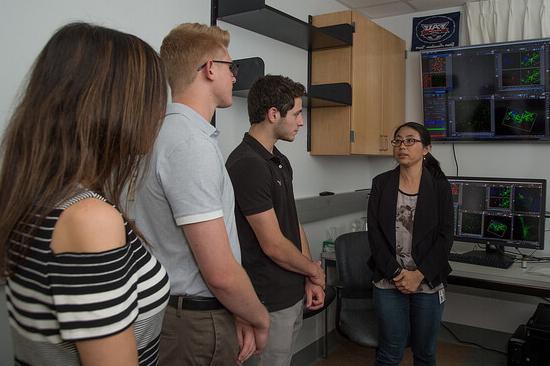 New students receiving a tour of the Schmidt College of Medicine laboratories